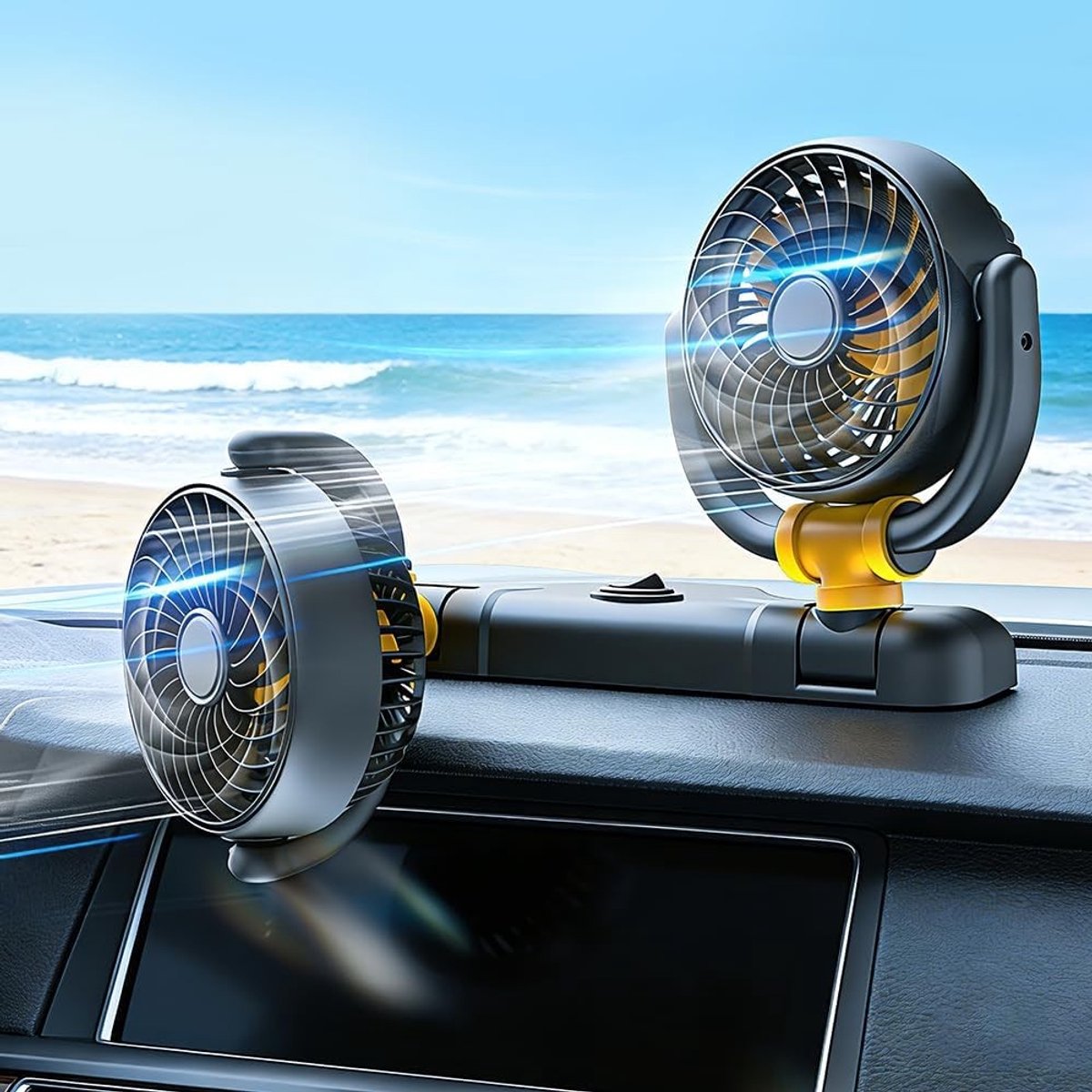SnelShoppen - Autoventilator 12V met 360 Graden Draaibare Zuignap - Krachtige en Stille Ventilator voor Vrachtwagen, SUV, Camper - Ideaal voor Camping