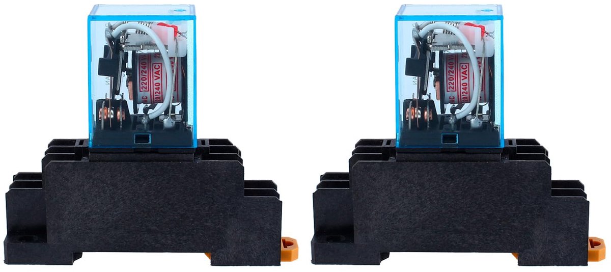 SnelShoppen - Power relais met basis, nieuwe elektromagnetische relais AC 220V 10A DPDT met stekkerbasis (2 stuks) voor bescherming van elektrische ap