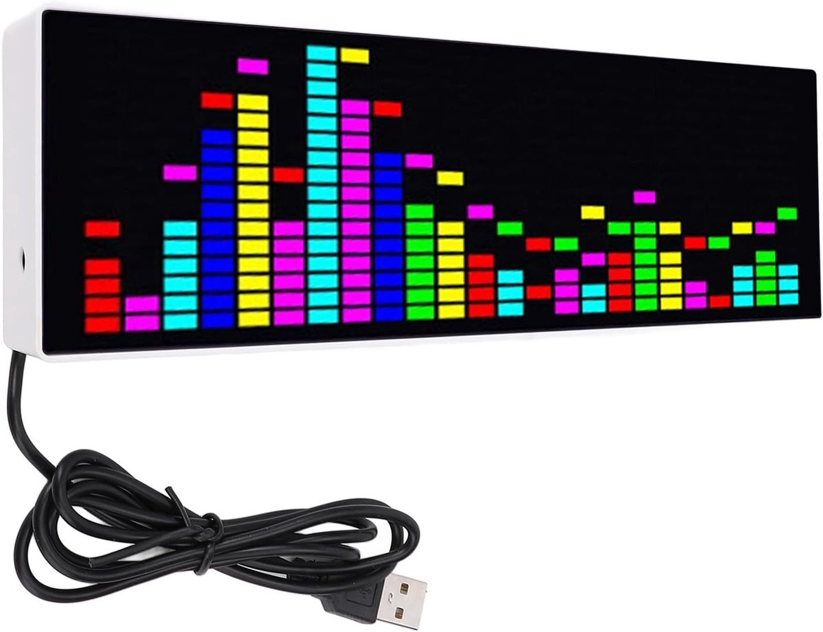 SnelShoppen - LED Muziekspectrumdisplay met 384 RGB LED's, Audiovisualizer met 12 Weergavemodi, Spraakkabelbediening, Elektronische Klok met 3 Alarmen