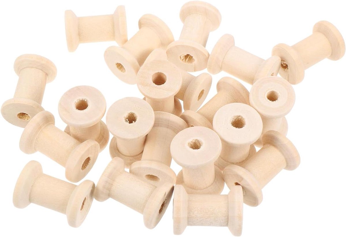 Houten Spoelen - Draad Houders - Knutselprojecten - Onbehandeld Hout - 22x30 mm - Kleurrijk