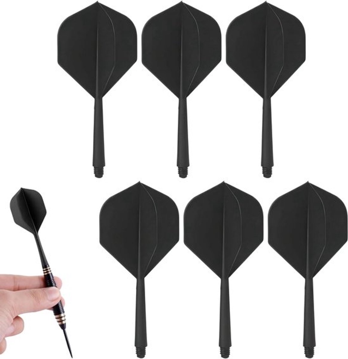 Geïntegreerde dart-accessoires met flight- en schachtsysteem voor optimale stabiliteit, precisie en prestaties – 6 zwarte dartflights met 2BA-schroefdraad