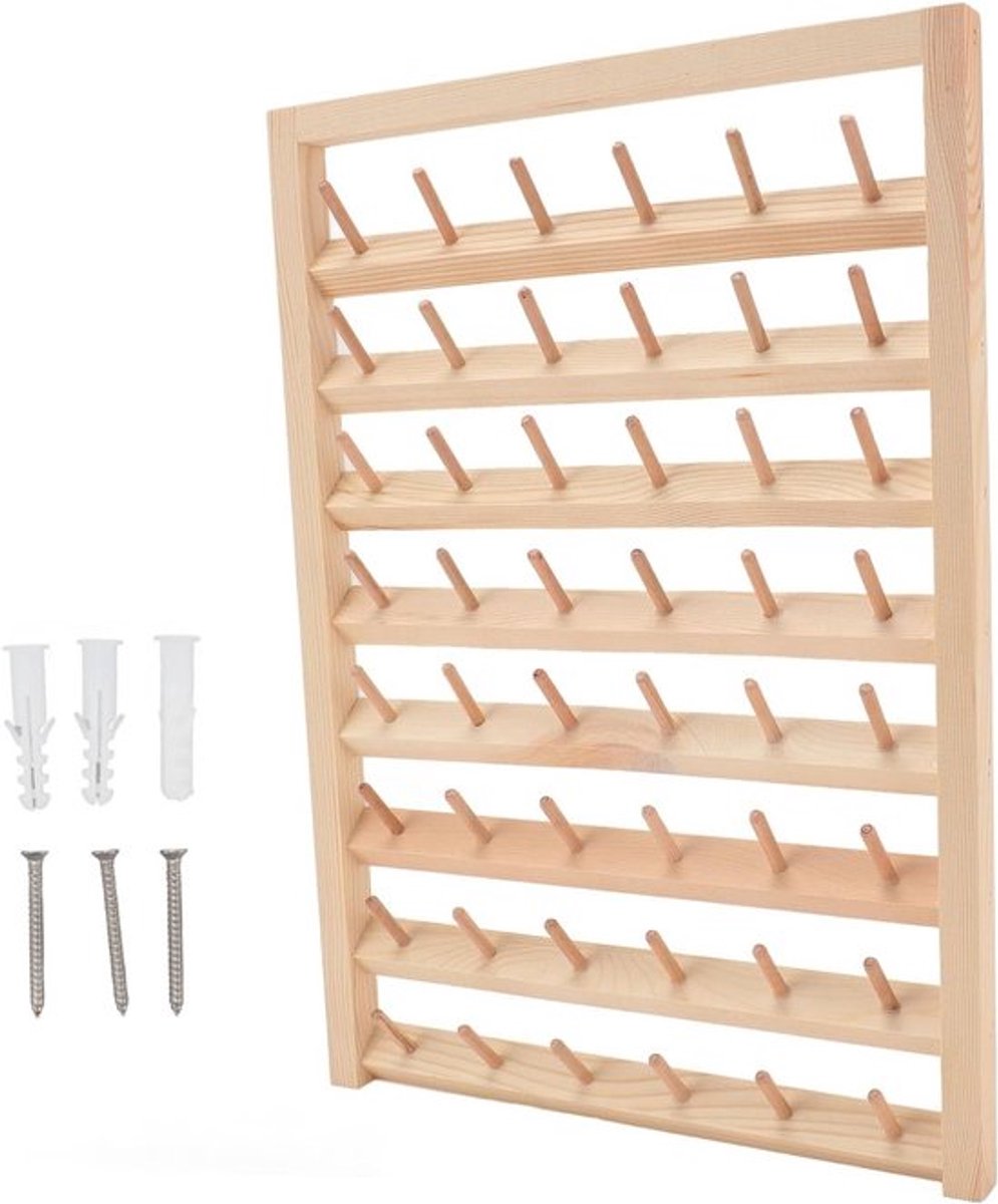 Houten Draadhouder voor Wandmontage met Haakjes, Ideaal voor Borduren, Quilten en Naaiwerk