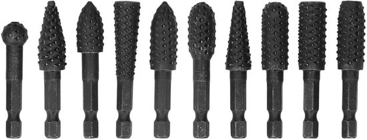 Set van 10 houtbewerkingsfrezen met een 1/4 inch hex-schakel voor graveren, polijsten en bewerken van hout, kunststof en metaal