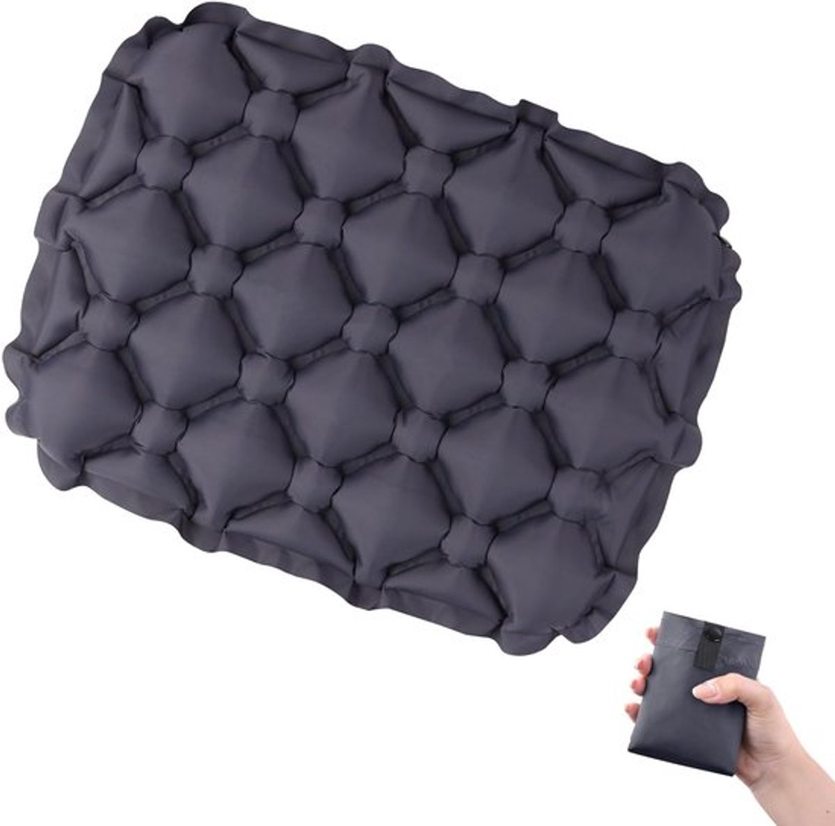 Ultralichte Opblaasbare Zitkussen voor Kamperen, Reizen en Buitenactiviteiten - Duurzaam Nylon en Comfortabel voor Strand, Trekking en Concerten (Donkergrijs)