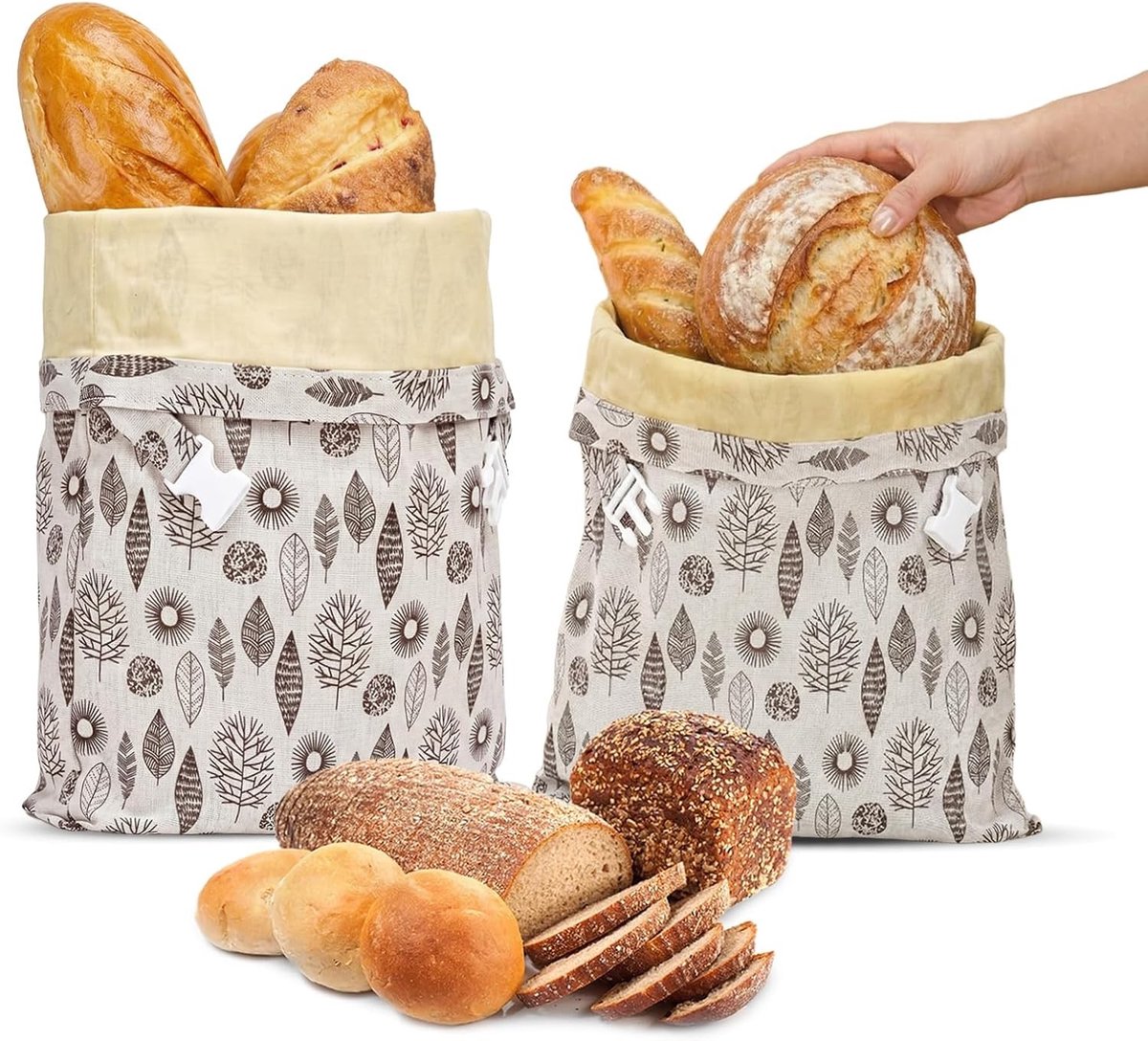 Broodzakken van bijenwas - 43 x 33 cm - Katoenen Zak met Natuurlijke Bijenwascoating - Voor het Bewaren van Brood en Bakwaren