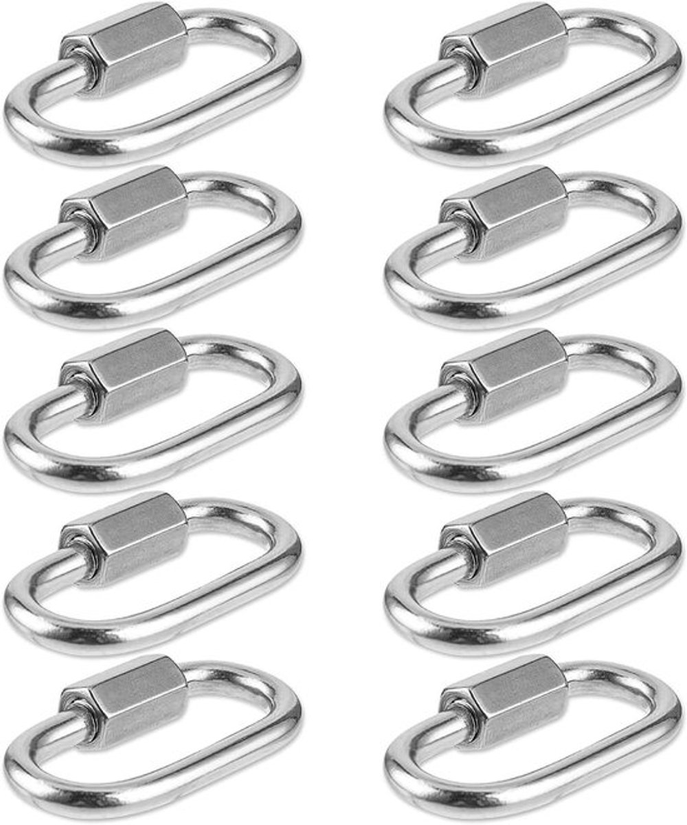 Kleine karabinerhaken-set van 10 stuks, RVS, zware uitvoering, voor kamperen, wandelen en hangmatten