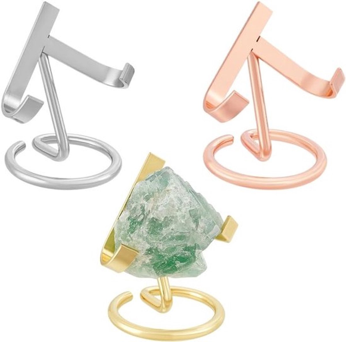 3 Kleuren Standaard voor Metalen Kristallen Hartvormige Steen Mineralen Monsterstand met Kristallen Bol voor Edelstenen, Kristallen en Fossielen
