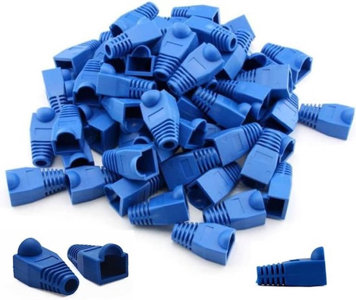 100 Stuks RJ45 Kabeldop – connectorbeschermhoezen, zachte plastic Ethernet CAT5 CAT5E CAT6 stekkerbeschermhoezen voor strain relief (Blauw)