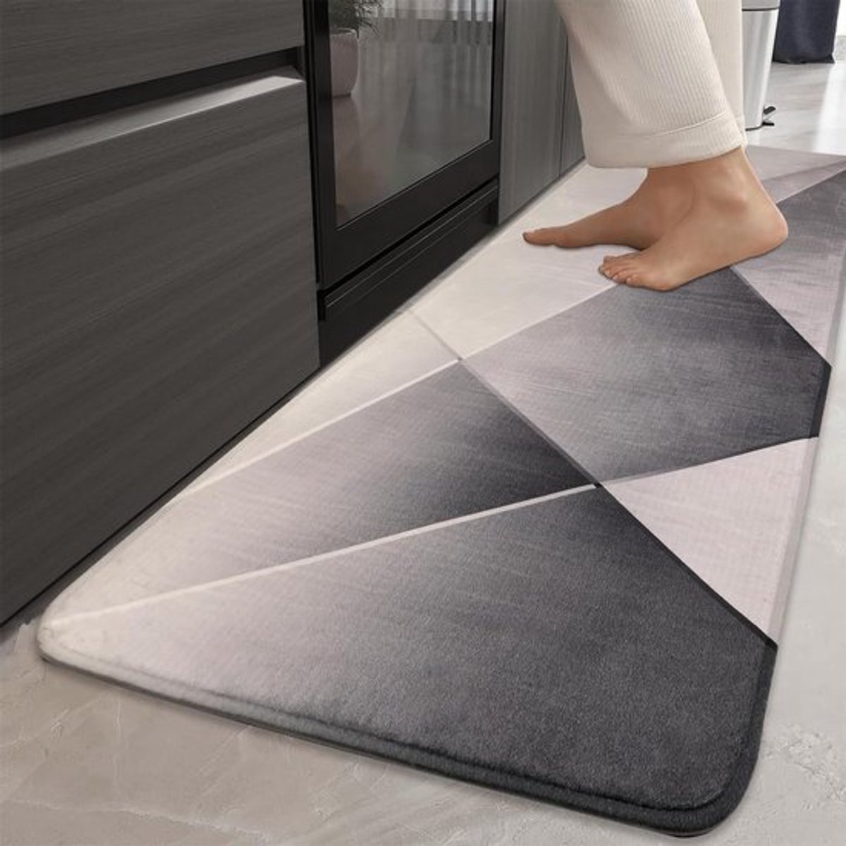 Halve Loper Vloerkleed Antislip 80 x 200 cm Wasbaar Vloerkleed voor Woonkamer en Slaapkamer, Modern en Vuilafstotend Grijs Design voor Binnengebruik