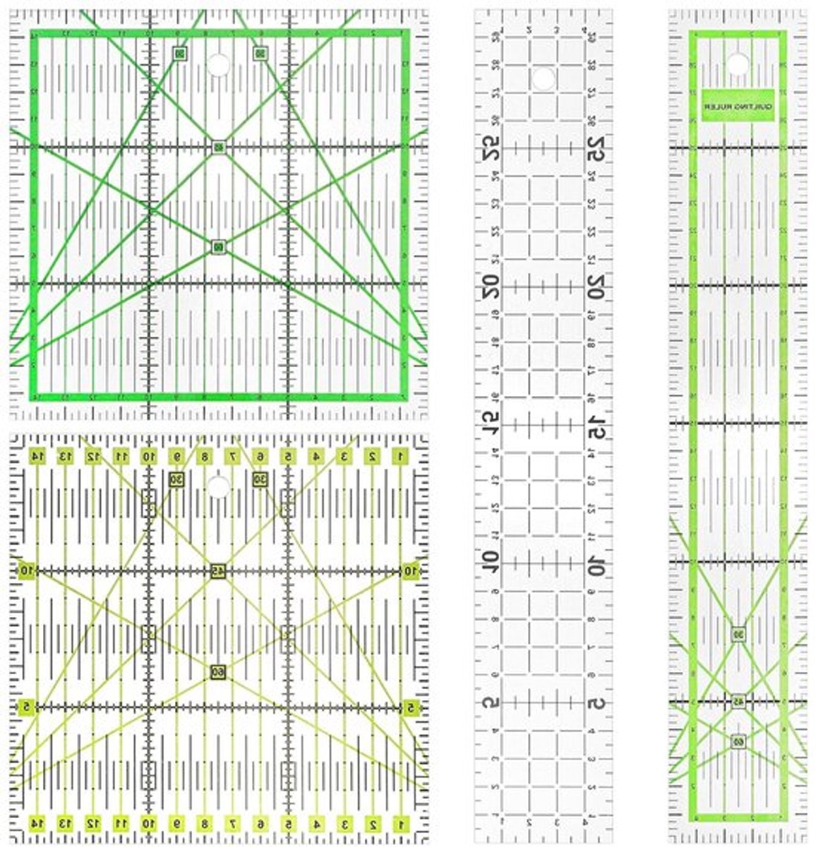 Set van 4 Patchwork Linialen voor Quilten en Naaien - 15x15cm en 5x30cm - Inclusief Hoekzicht Accessoires en Snijgereedschap voor Stof en Creatieve Projecten