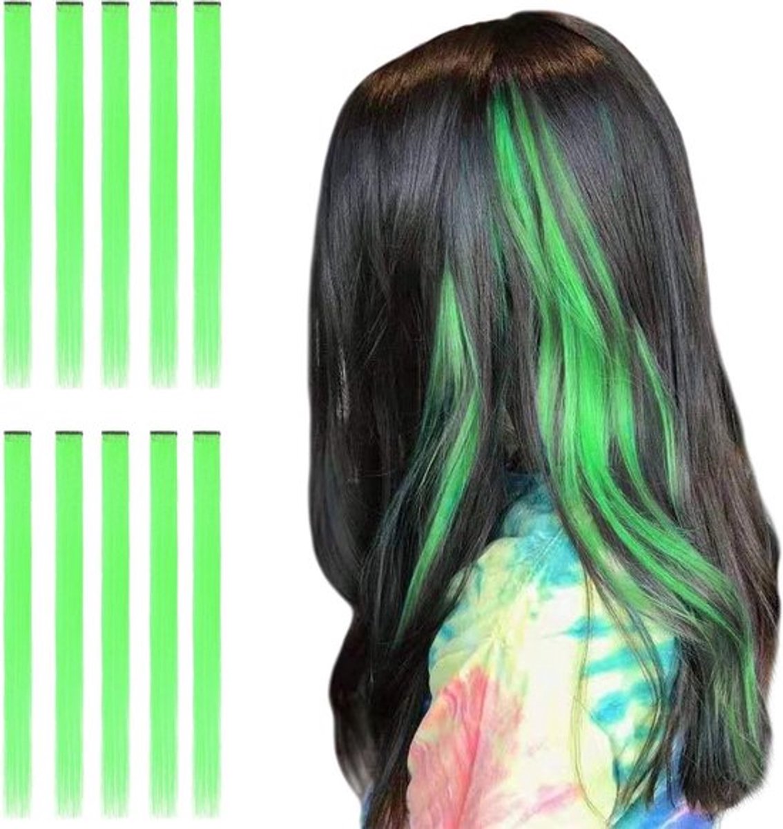 Kleurige Haarstrengen voor Kinderen 55 cm - 10 Stuks Lange Synthetische Haarverlengingen met Klem voor Creatieve Haarstyling