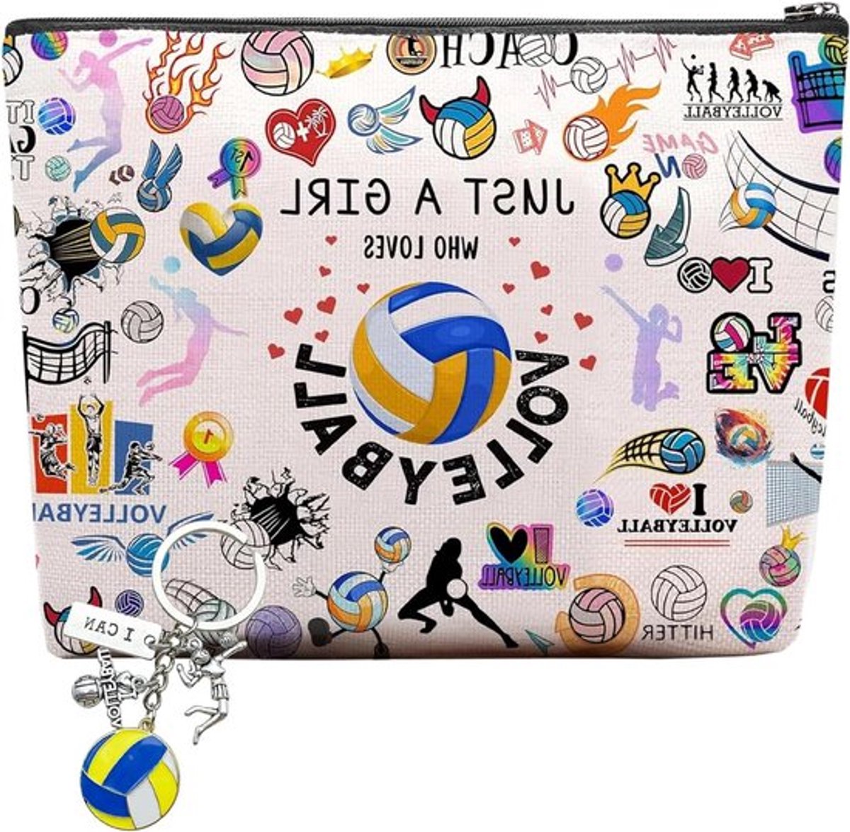Draagbare make-uptas met ritssluiting en sleutelhanger, ideaal voor volleybal en cosmetica, perfect als geschenk voor dames