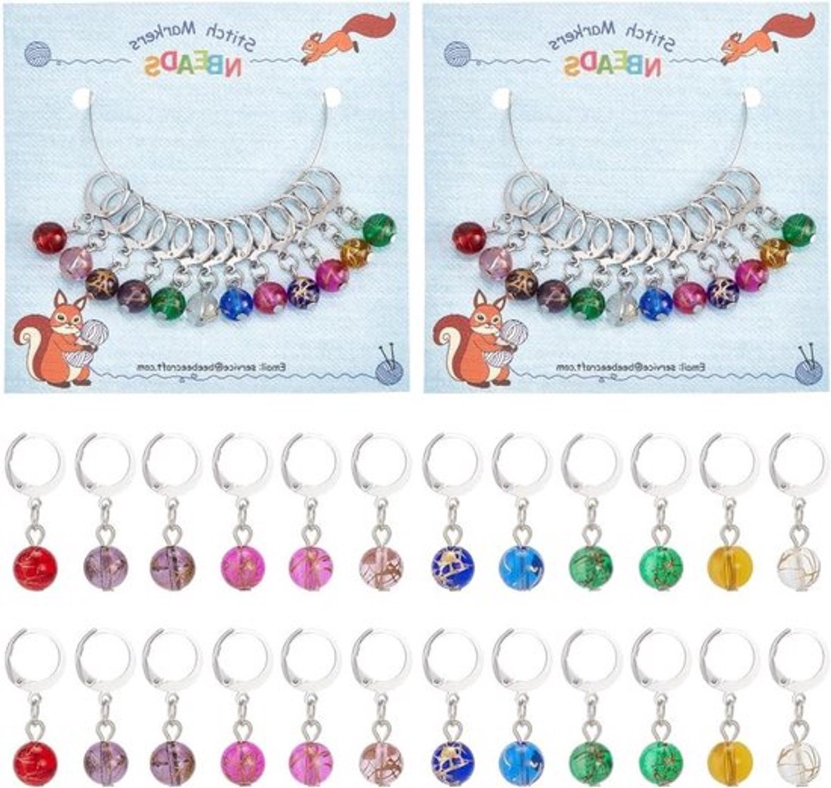 24 Stuks Glazen Haaknaald Markers, Lockable Stitch Markers voor Breien, Quilten en Sieraden Maken met RVS Sluiting, Gemengd Design