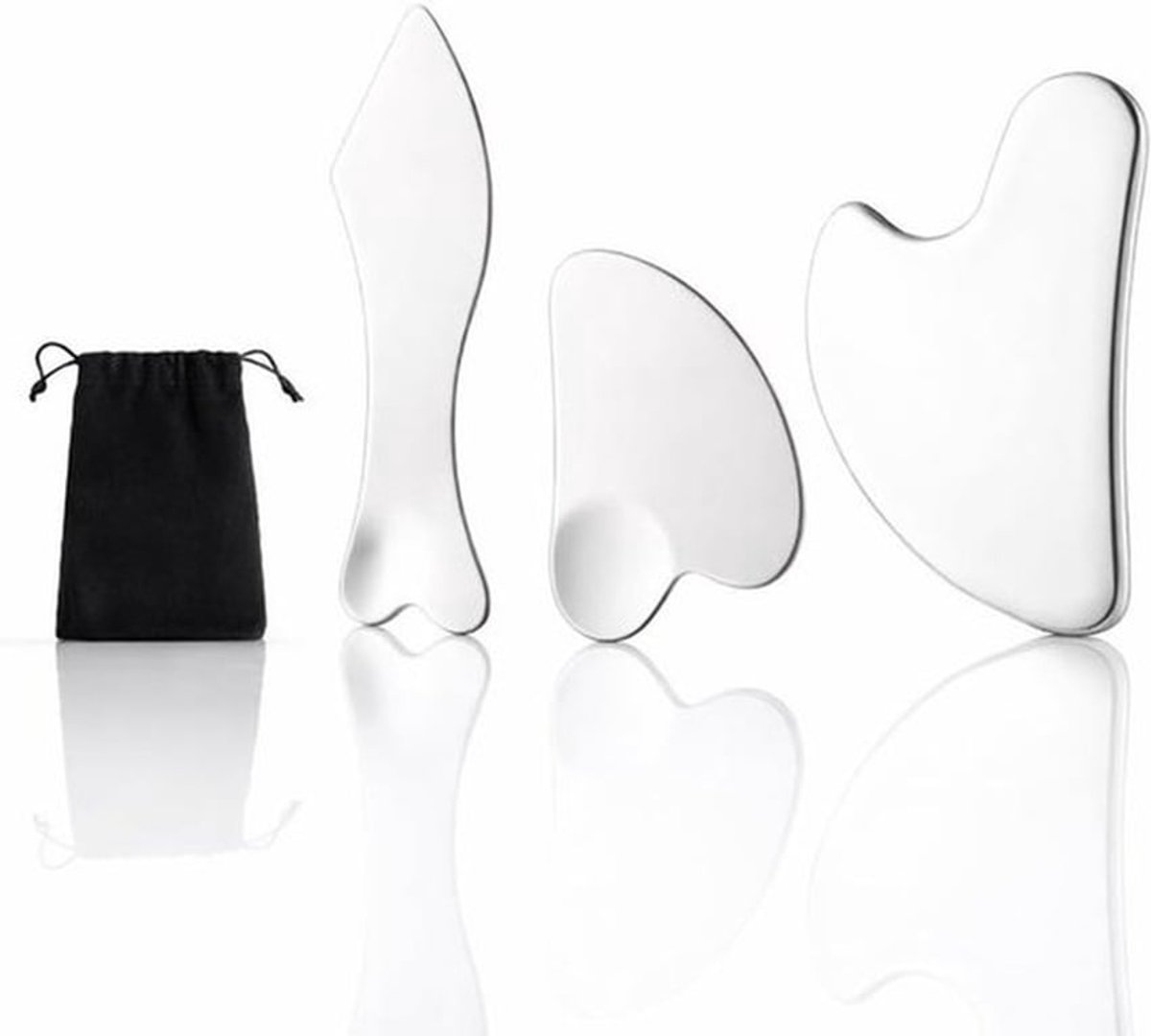 Gua Sha Gezichtsgereedschap - 3 Stuks Roestvrij Staal met Opbergtas voor Lymfemassage en Huidverjonging