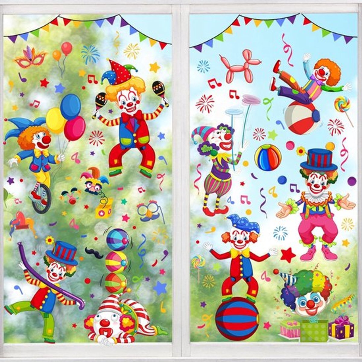 9 Vellen Zelfklevende PVC Raamstickers voor Carnaval - Herbruikbare Clown Decoratie en Raamafbeeldingen voor Feestelijke Versiering