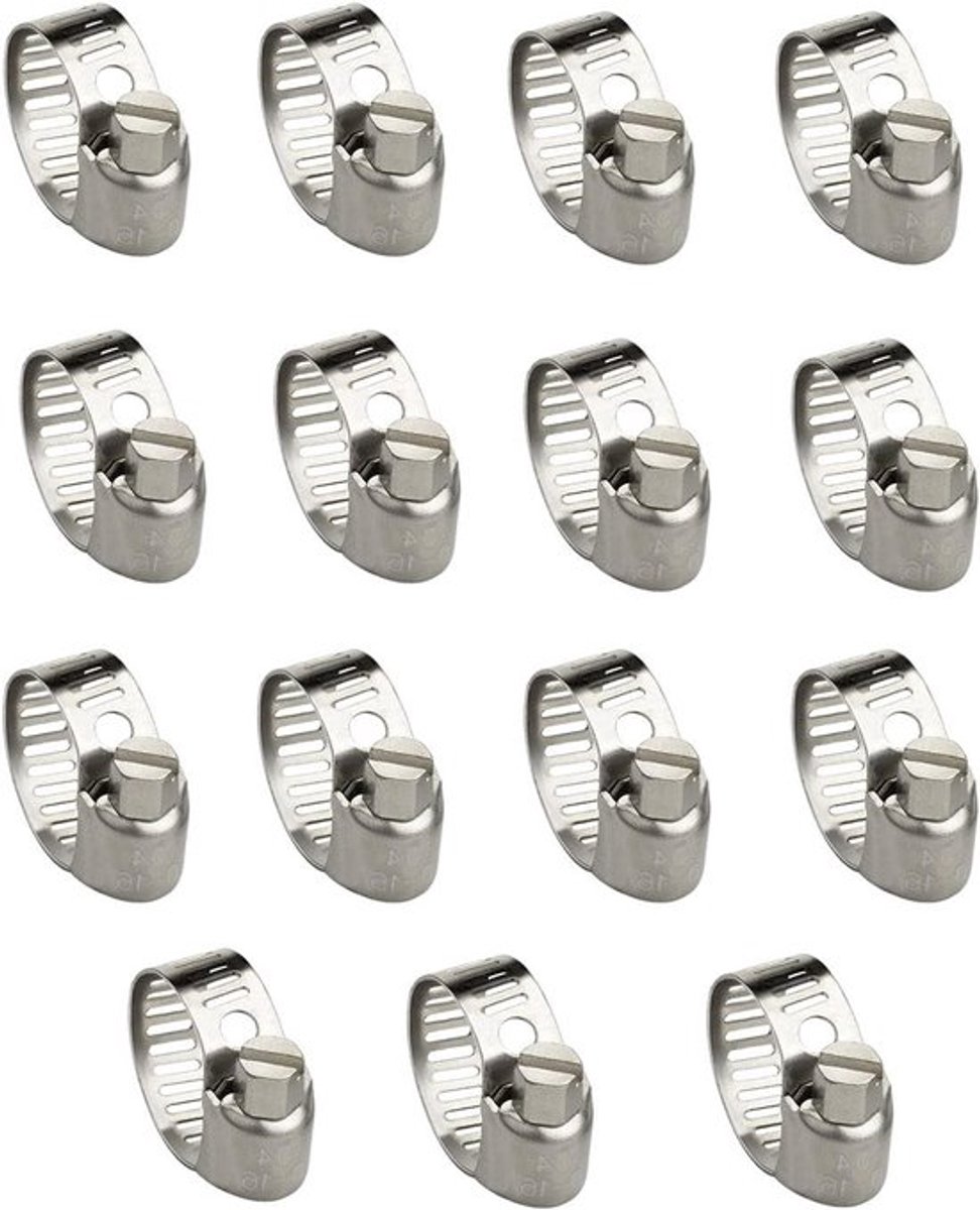 Verstelbare RVS Slangklemmen voor Buizen - Wormdrive Slangklemmen, 15-pack (10-16mm) voor Veiligheid en Duurzaamheid