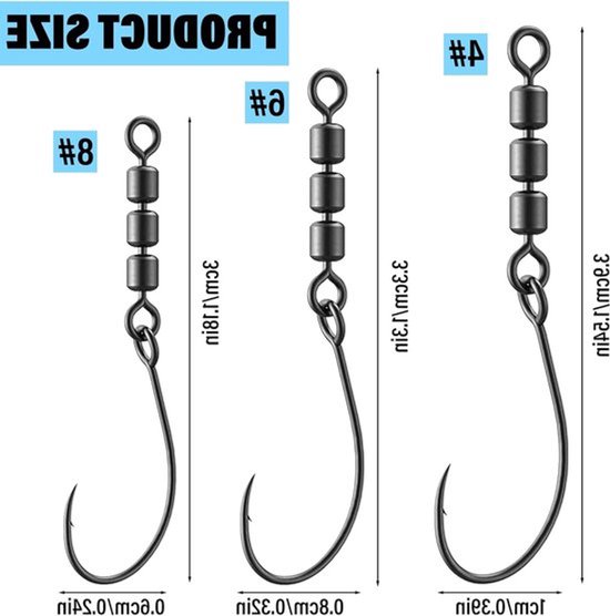 15-delige set draaibare visserijhaken voor forel, dropshot en zee- en zoetwatervissen, maat 4, 6 en 8 — afbeelding 2