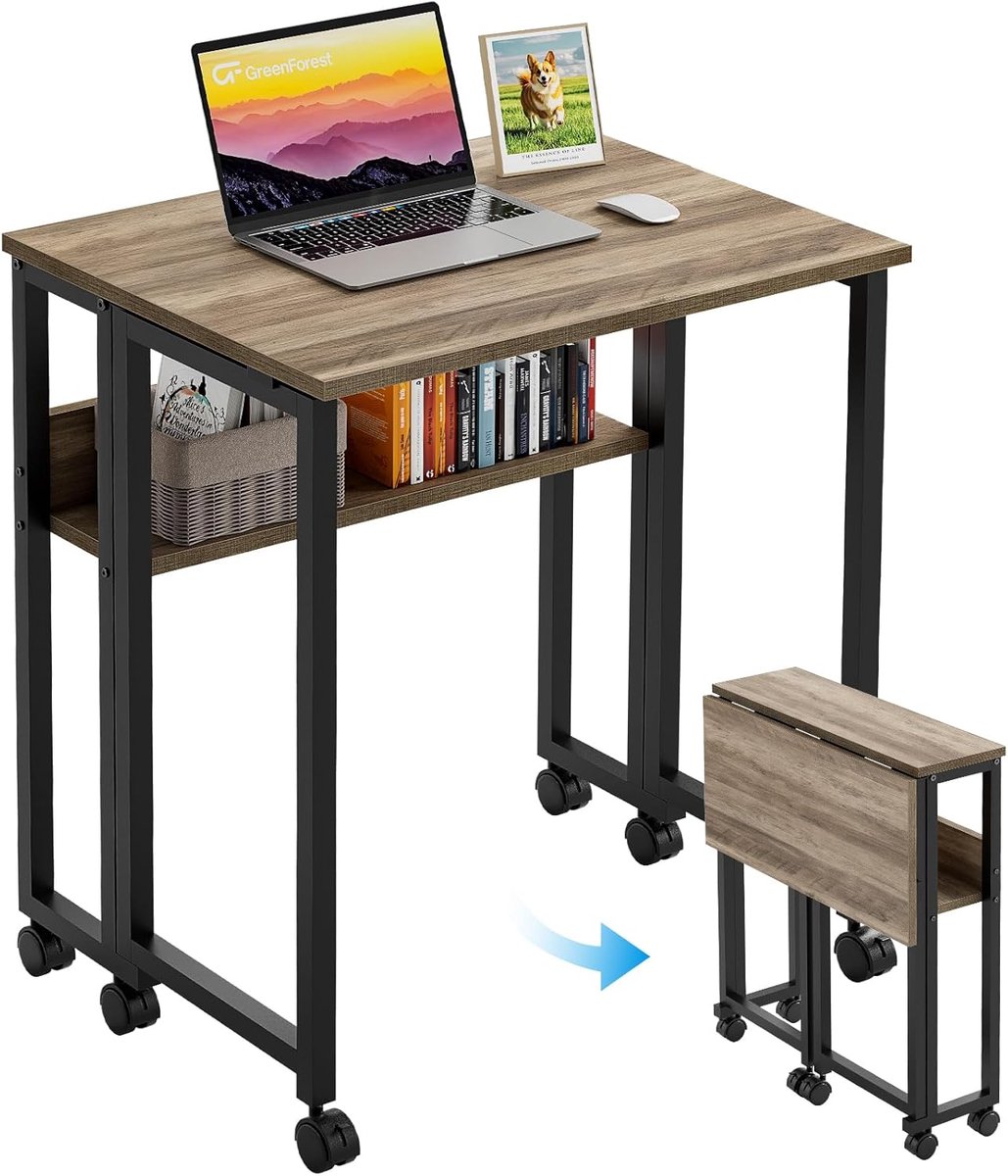 SnelShoppen - Kleine Vouwbare Bureau met Wielen, 80x50cm Opvouwbaar Bureau met Opslagruimte, Desk voor Kleine Werkplekken, Eenvoudige Montage, Grijs