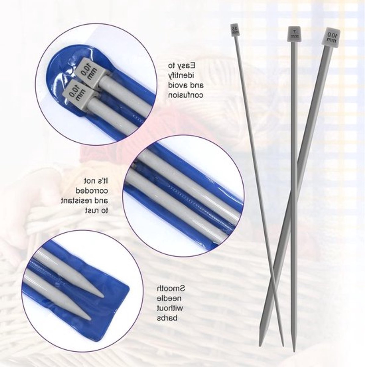 Set van 2 Aluminium Breinaalden van 35 cm - Enkele Punt Breinaalden voor Trui en Accessoires (10mm)
