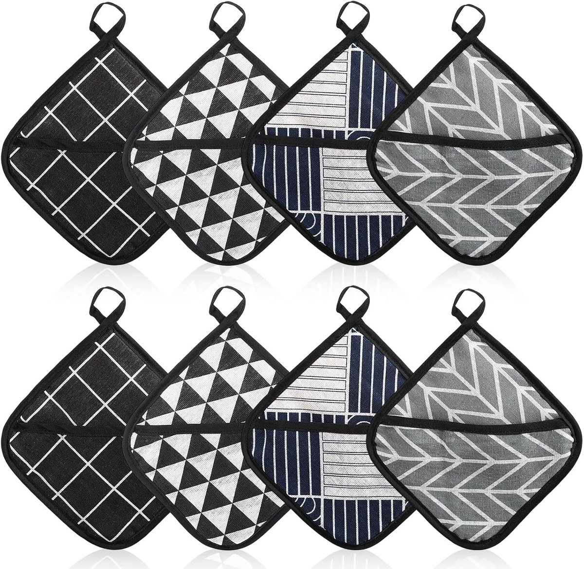 Set van 8 Warmtebestendige Pothouders van 18 x 18 cm - Wasbare Keukenaccessoires voor Koken, Bakken en Hete Pannen