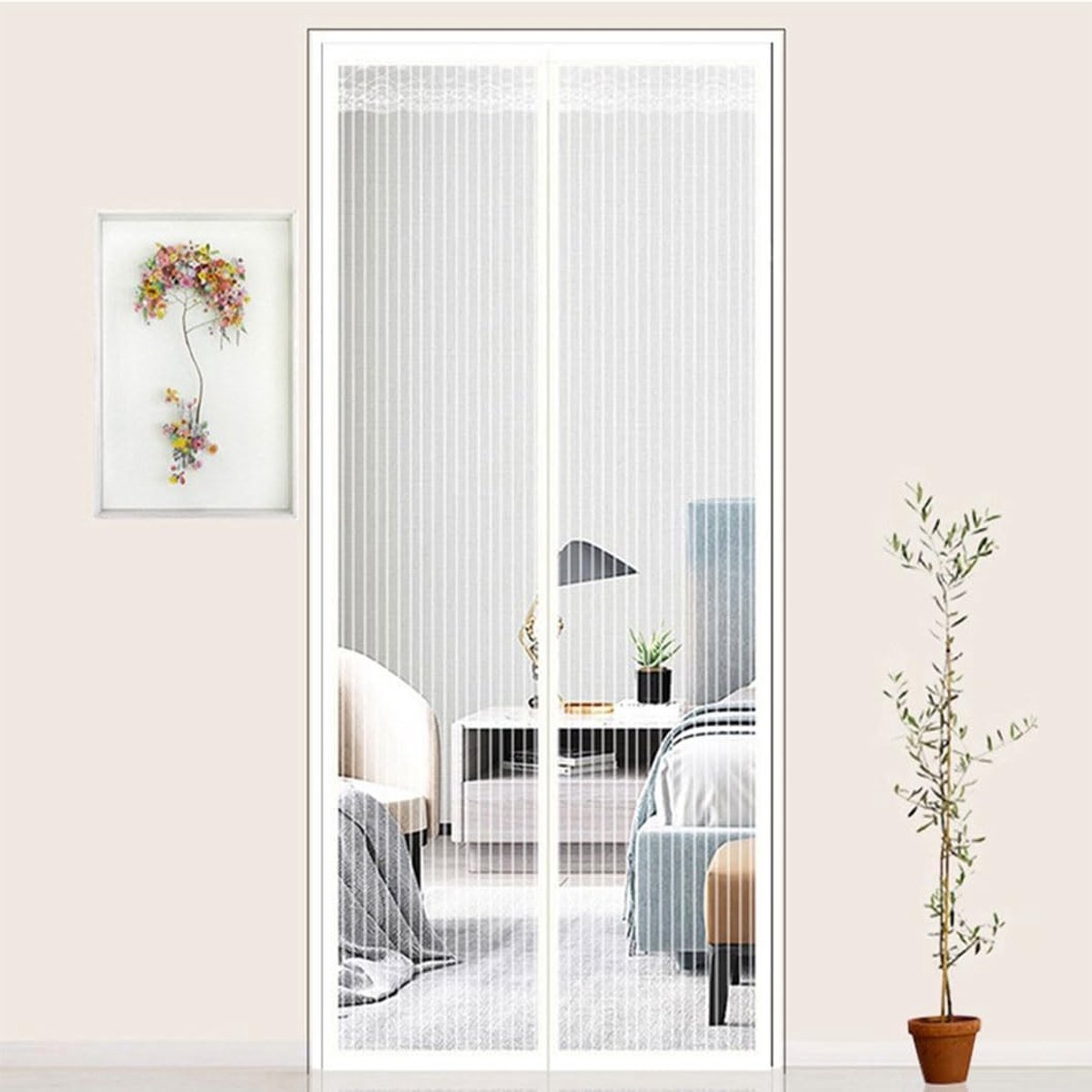 Hordeur met Magneten - Wit - 80 x 200 cm - Vliegenhor van Polyester - Voor Deuren