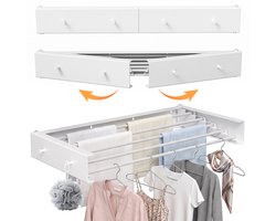 Wanddroogrek 80cm - Wasrek Inklapbaar - 5 Droogstangen - Wasrek Hangend - Droogrek - Inklapbaar Droogrek - Droogrek Muur - Wit