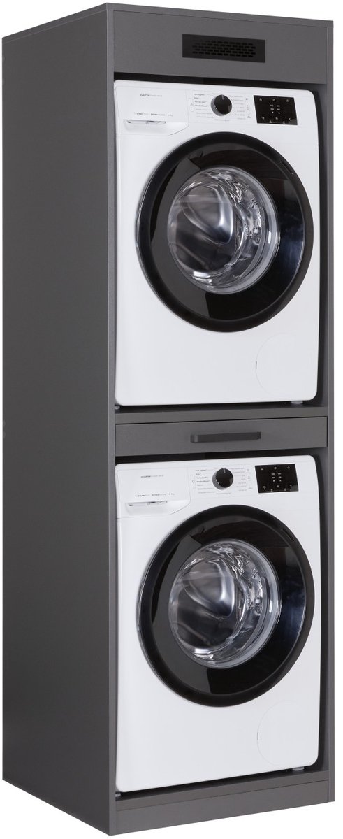 Interlink Lifestyle Studio Flow Wasmachinekast voor Wasmachine en Droogkast - antraciet - Uitschuifbaar Werkblad - 67 x 68 x 208 cm