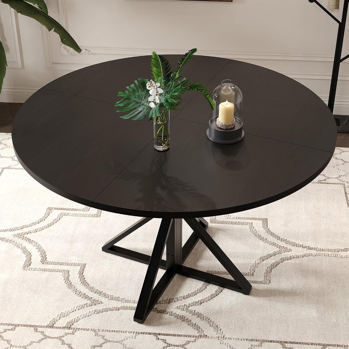 Ronde Eettafel 120 cm - Zwart - Voor 4 tot 6 Personen - Industrieel Metalen Onderstel - Ruimtebesparend Modern Design - Keukentafel