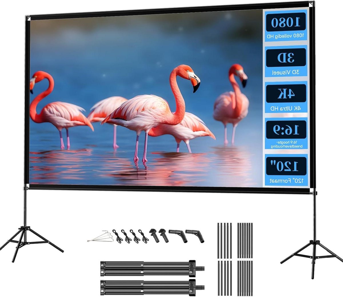 Projectiescherm met Statief - Draagbaar Beamer Scherm - Thuisbioscoop Creëren - Kreukvrij Polyester - 120 inch 16:9 - Wit