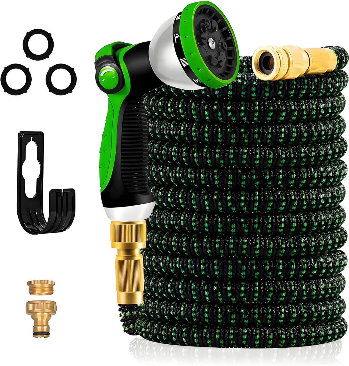 Uitbreidbare Tuinslang - Flexibele Waterslang - Tuin en Auto Wassen - Verlengt tot 3x - 30 Meter - Zwart Groen