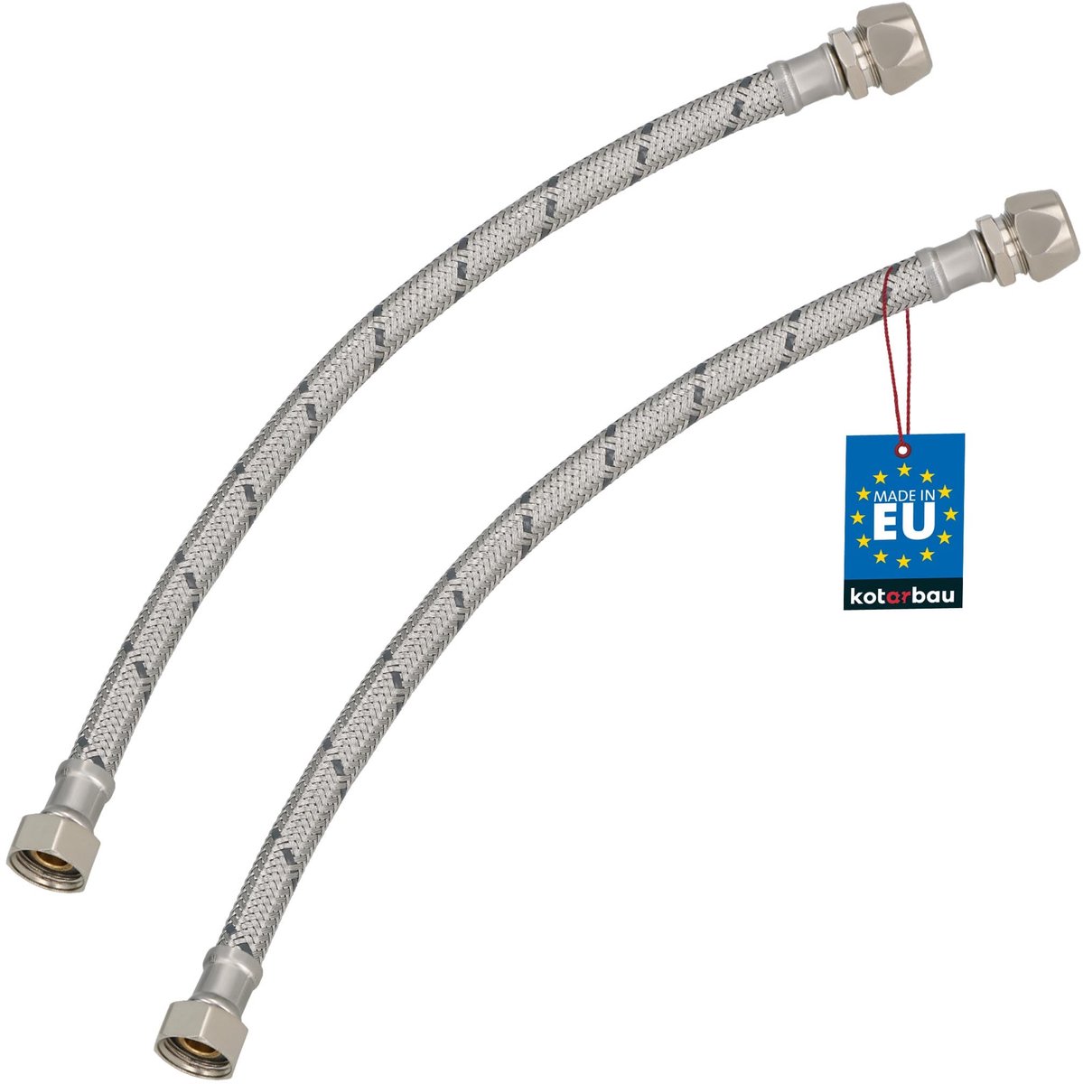 KOTARBAU® 2 Stuks - Flexibele Aansluitslang 3/8"x3/8" - Aansluitslang Armatuur 40 cm - Flexibele Kraanslang - Wartelmoer x Knelkoppeling - Sanitaire Aansluitslang - Gevlochten Roestvrijstalen Aansluitslang
