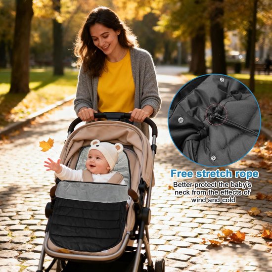 Voetenzak Kinderwagen - Babyschaal Voetzak - Warm Blijven - Ritssluiting Verwijderbaar - 40 x 23 cm - Zwart — afbeelding 2