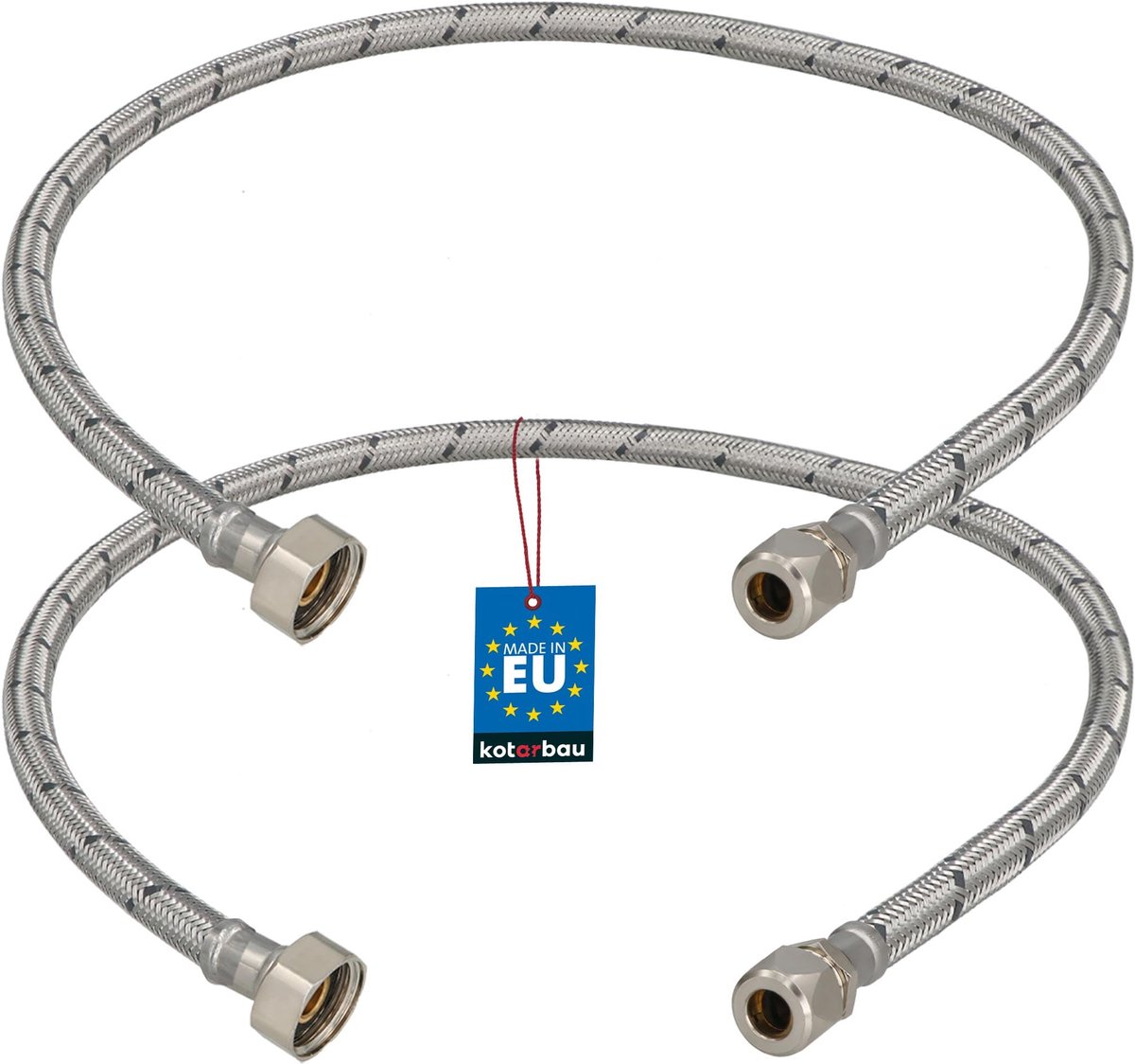 KOTARBAU® 2 Stuks - Flexibele Aansluitslang 1/2“x3/8“ - Aansluitslang Armatuur 80 cm - Flexibele Kraanslang - Wartelmoer x Knelkoppeling - Sanitaire Aansluitslang - Gevlochten Roestvrijstalen Aansluitslang