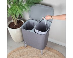 Novici wasmand grijs 60L - wasmand op pootjes - wasmand op poten - wassorteerder met 2 vakken - wasbox - grijze wasmand