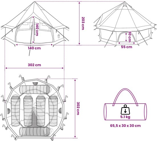 vidaXL - Tipi - Tent - 6-persoons - Bruin - Grijs - Polyester - en - Staal van Vidaxl — afbeelding 3