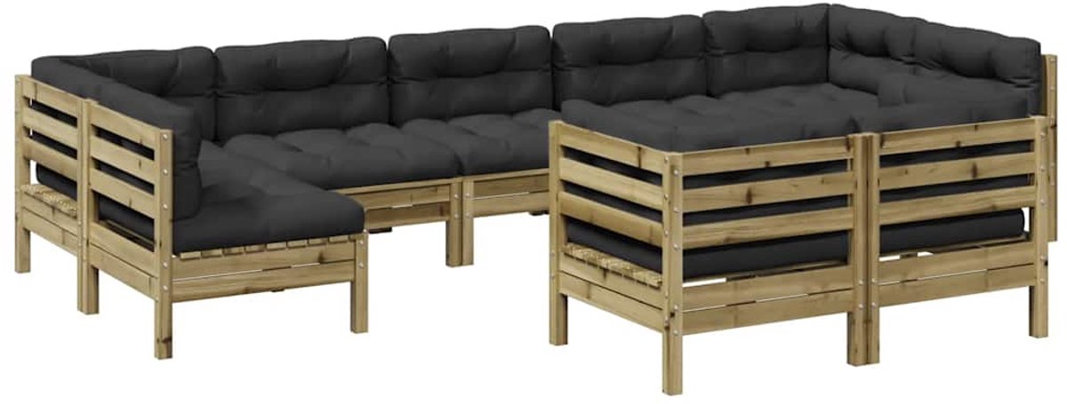 vidaXL 9-delige - Loungeset - met - kussens - geïmpregneerd - grenenhout antraciet