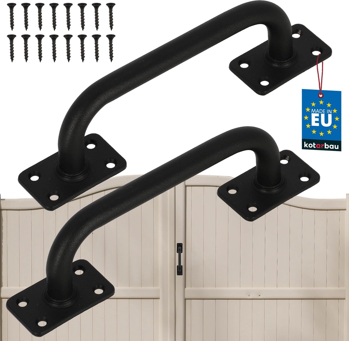 KOTARBAU® 2 Stuks - Poortgreep - Schuurdeurgreep - Tuindeurgreep 175 mm - Buitendeurgreep - Zwart - Gepoedercoat Staal