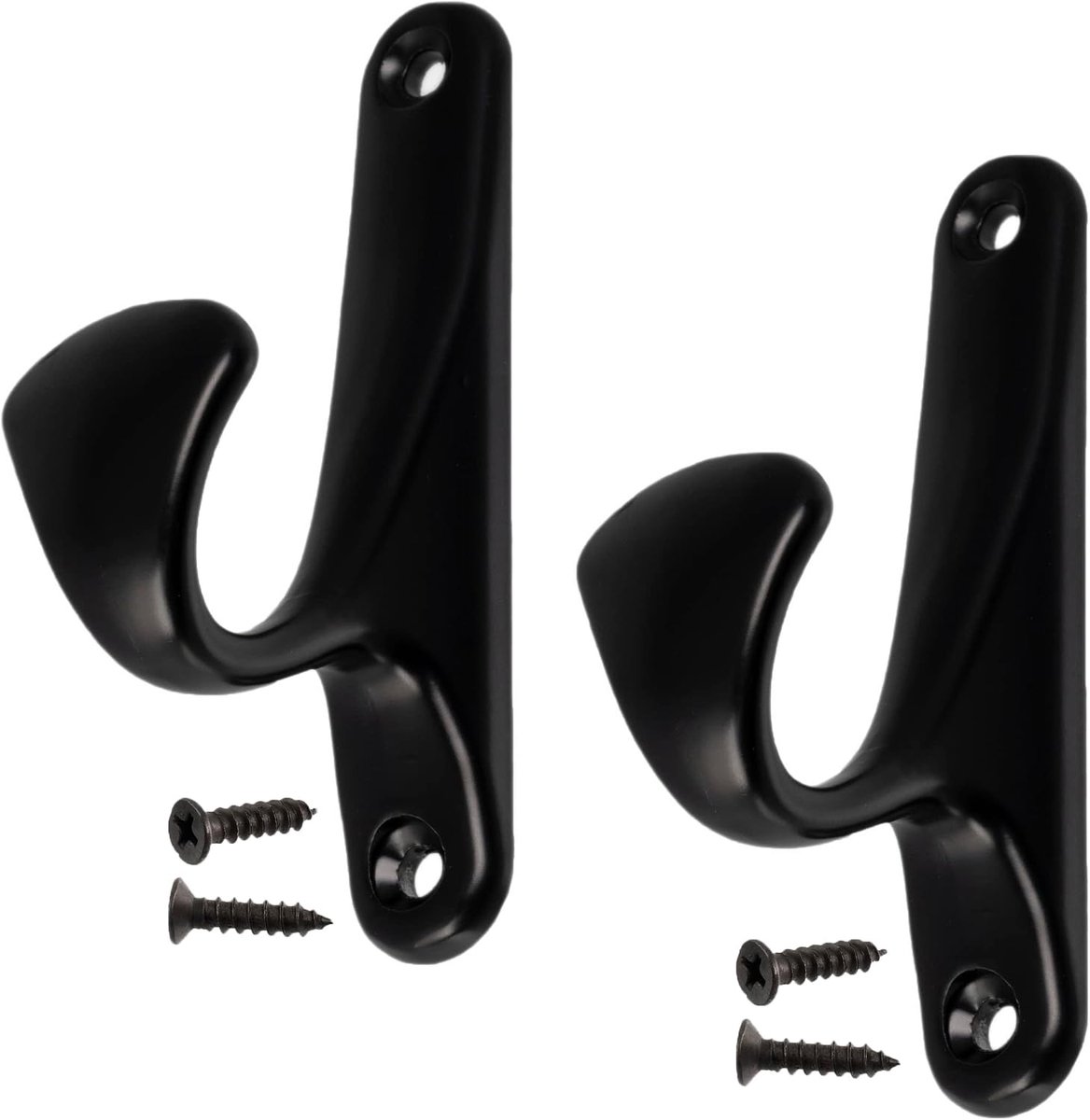 SnelShoppen - Set van 2 muurhaken 90x25x47mm - metalen haakjes voor jassen, hoed, badjas, handdoek - zwart - perfect voor badkamer, toilet, gang