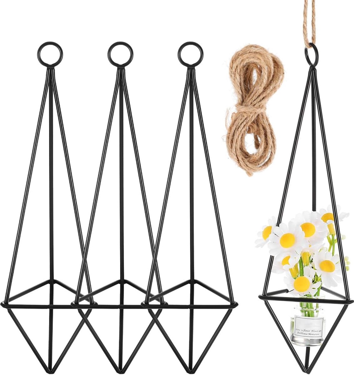 Happyyami Tillandsia Hanging Air Plant Holder, 4 Pieces, Geometric Airplant Hangings, Iron Art Flower Pot for Home - ShopVlot