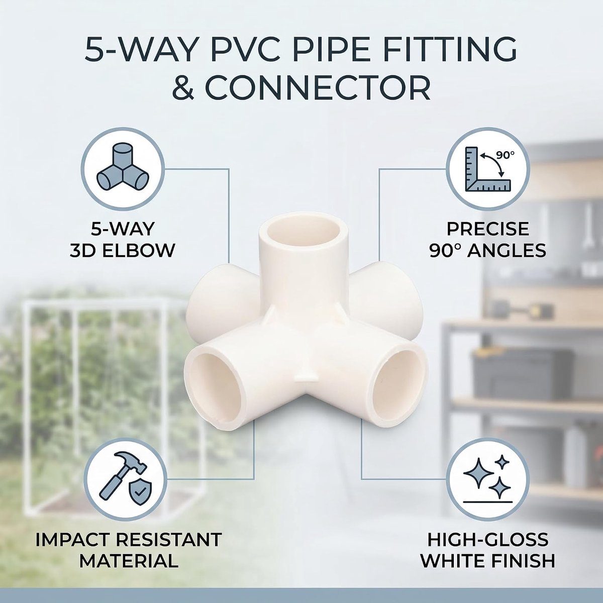 SnelShoppen - 10 Stuks PVC Buiskoppelingen 20mm, 5-Weg Hoekverbinder voor Meubels, 3D Elbow Pipe Connector, Geschikt voor Binnen en Buiten, Wit