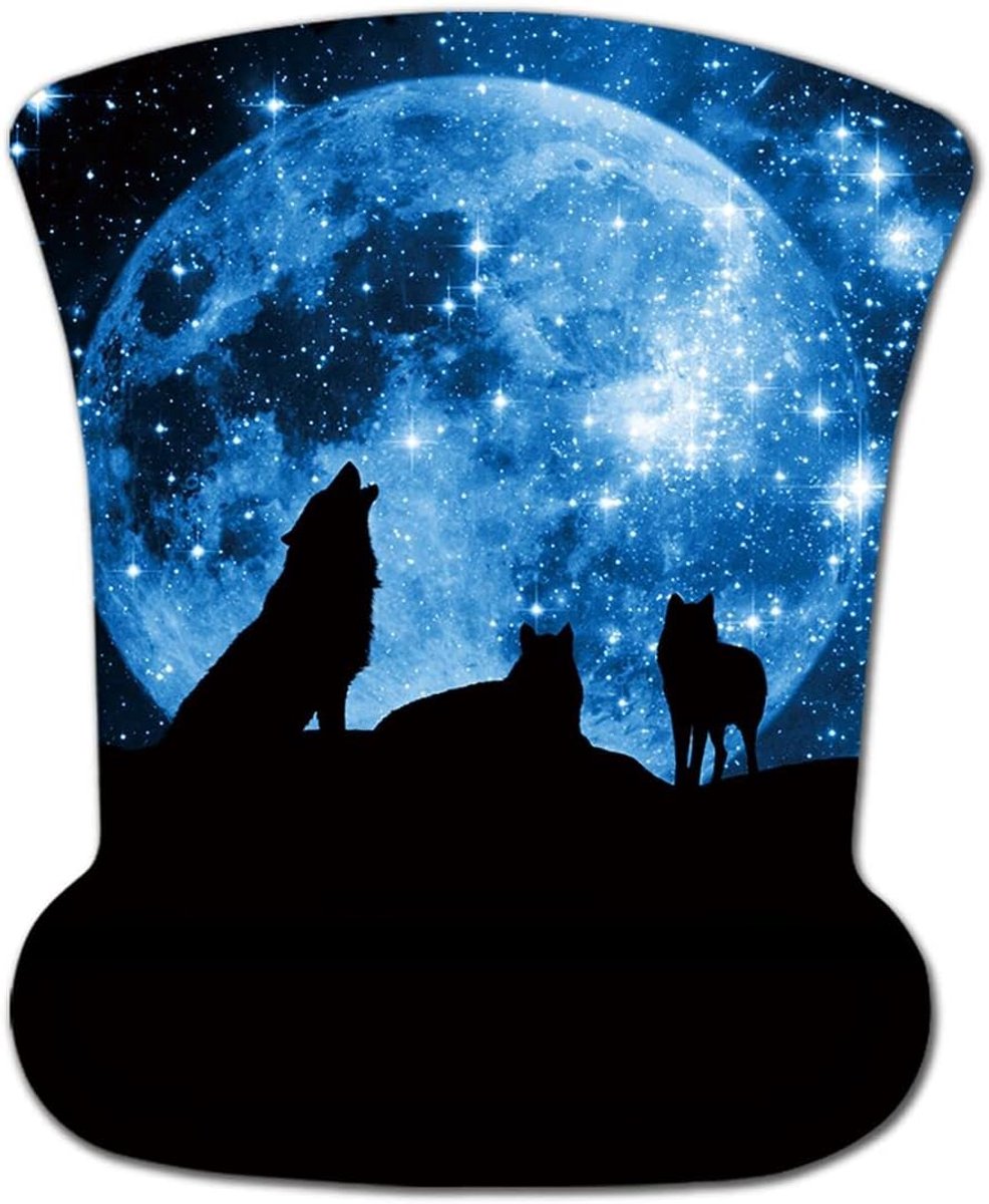 Muismat met gelkussen - Wolf met maan - Ergonomisch - Comfortabele polsondersteuning - SnelShoppen