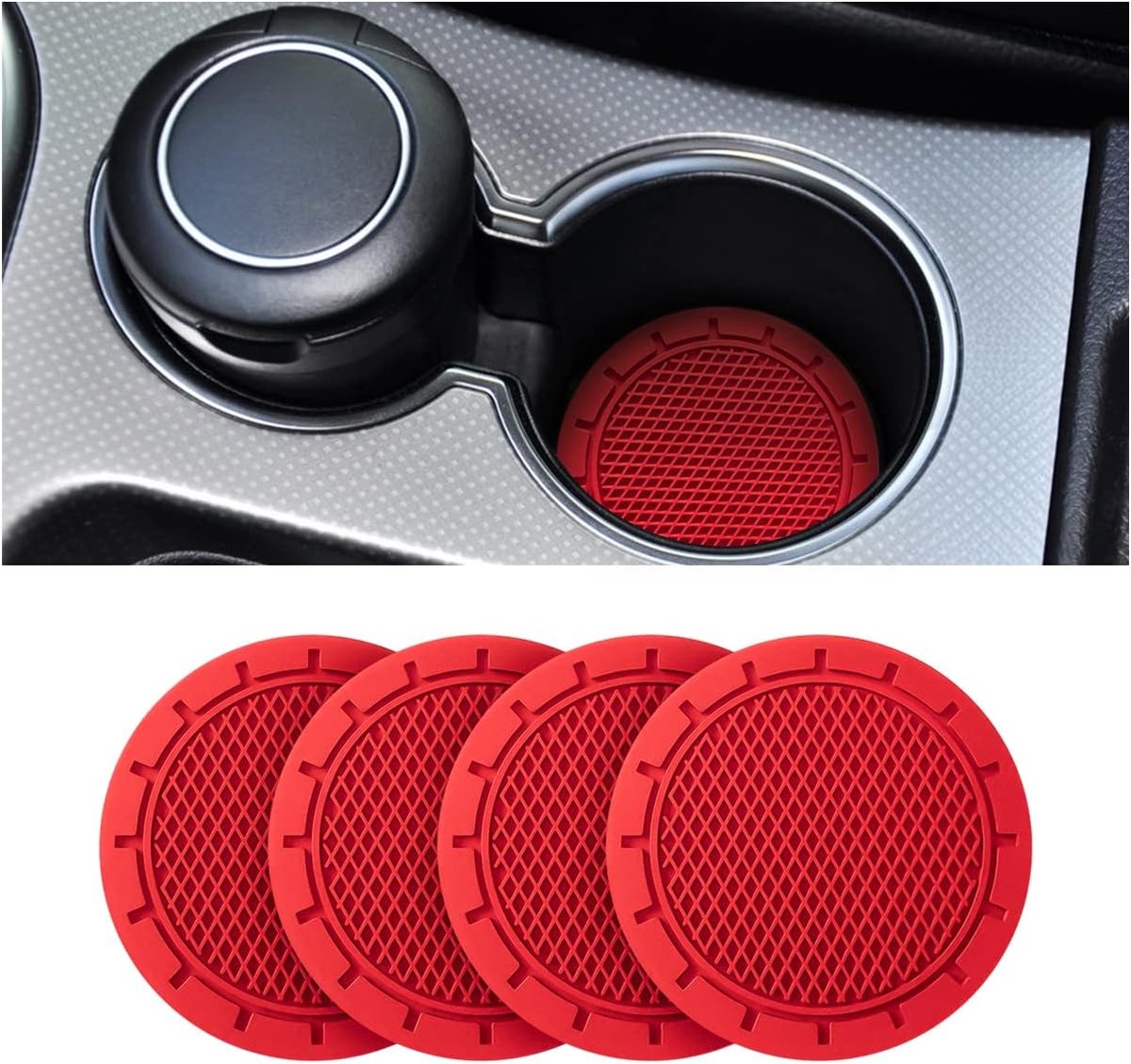 SnelShoppen - Auto Kopjeshouder, Silicone Koffiebeker Onderzetter, Antislip en Duurzaam, 7cm Diameter, Universele Auto Interieuraccessoires (Rood)