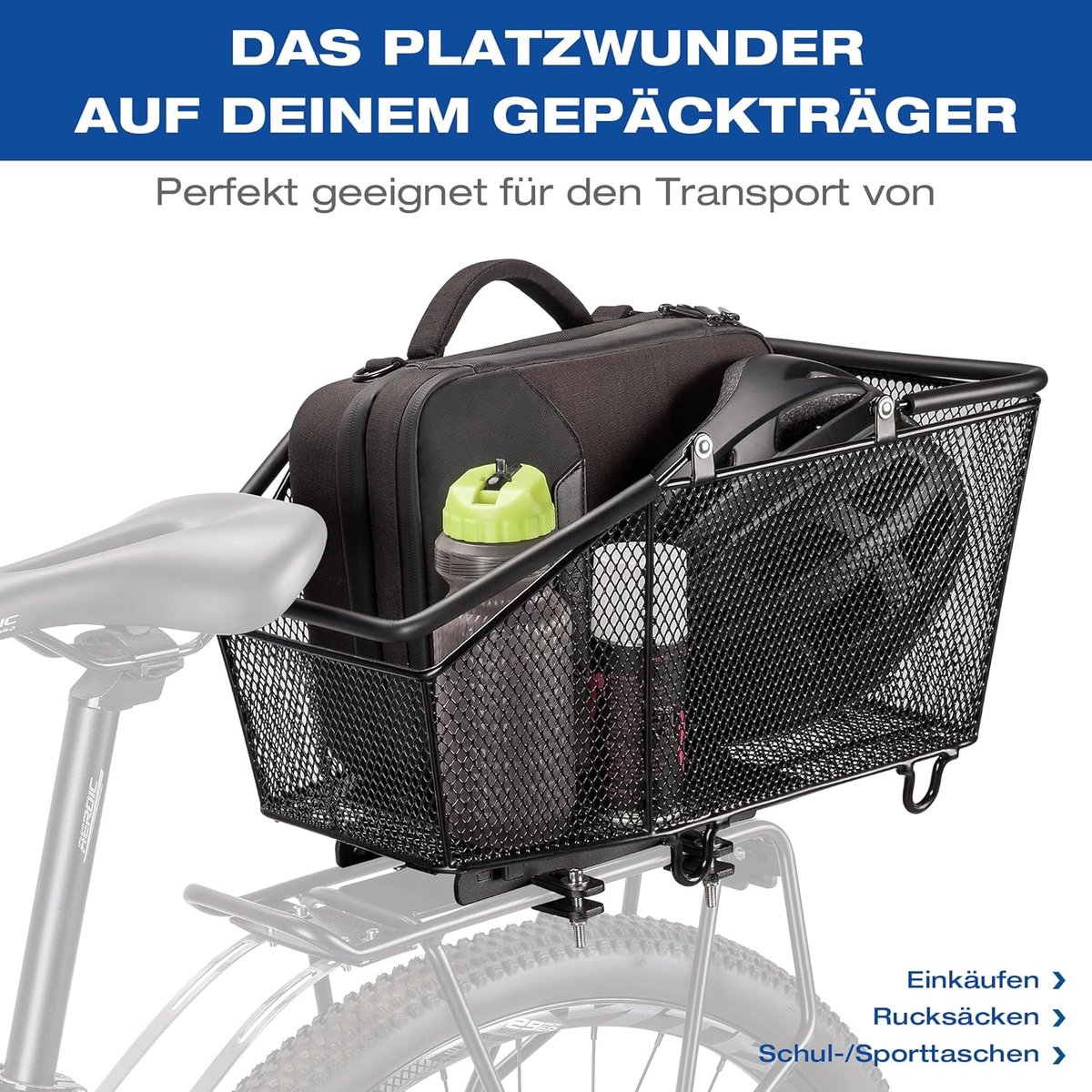 Fietsmand Achter - Bagagedrager Mand - Boodschappen Vervoeren - Afneembaar Snelmontage - 40x30x21cm - Zwart