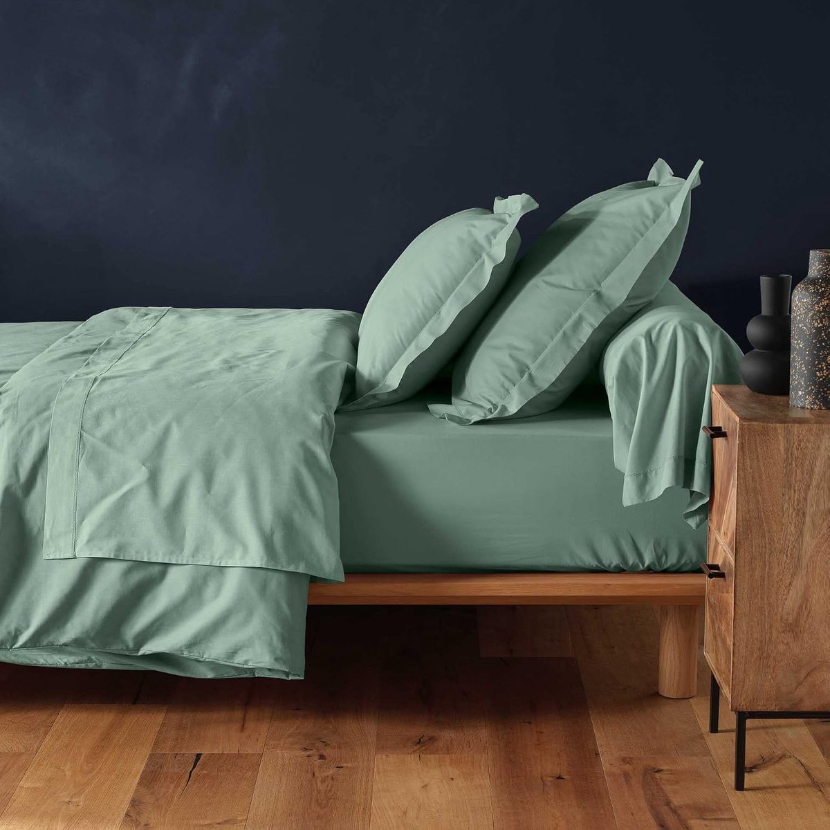 SnelShoppen - Fitted sheet 180 x 200 cm Lina sage, 100% katoen, ademend, zacht, duurzaam, perfect voor een goede nachtrust