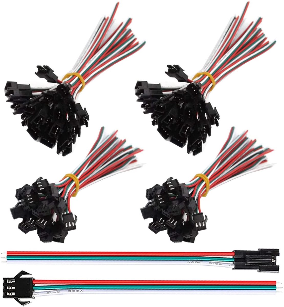 SnelShoppen - 30 Paar JST SM 3 Pin Male naar Female EL Draad Kabel Stekker Adapter, 150mm Elektrische Kabel voor LED Verlichting, 22 AWG, Milieuvriend