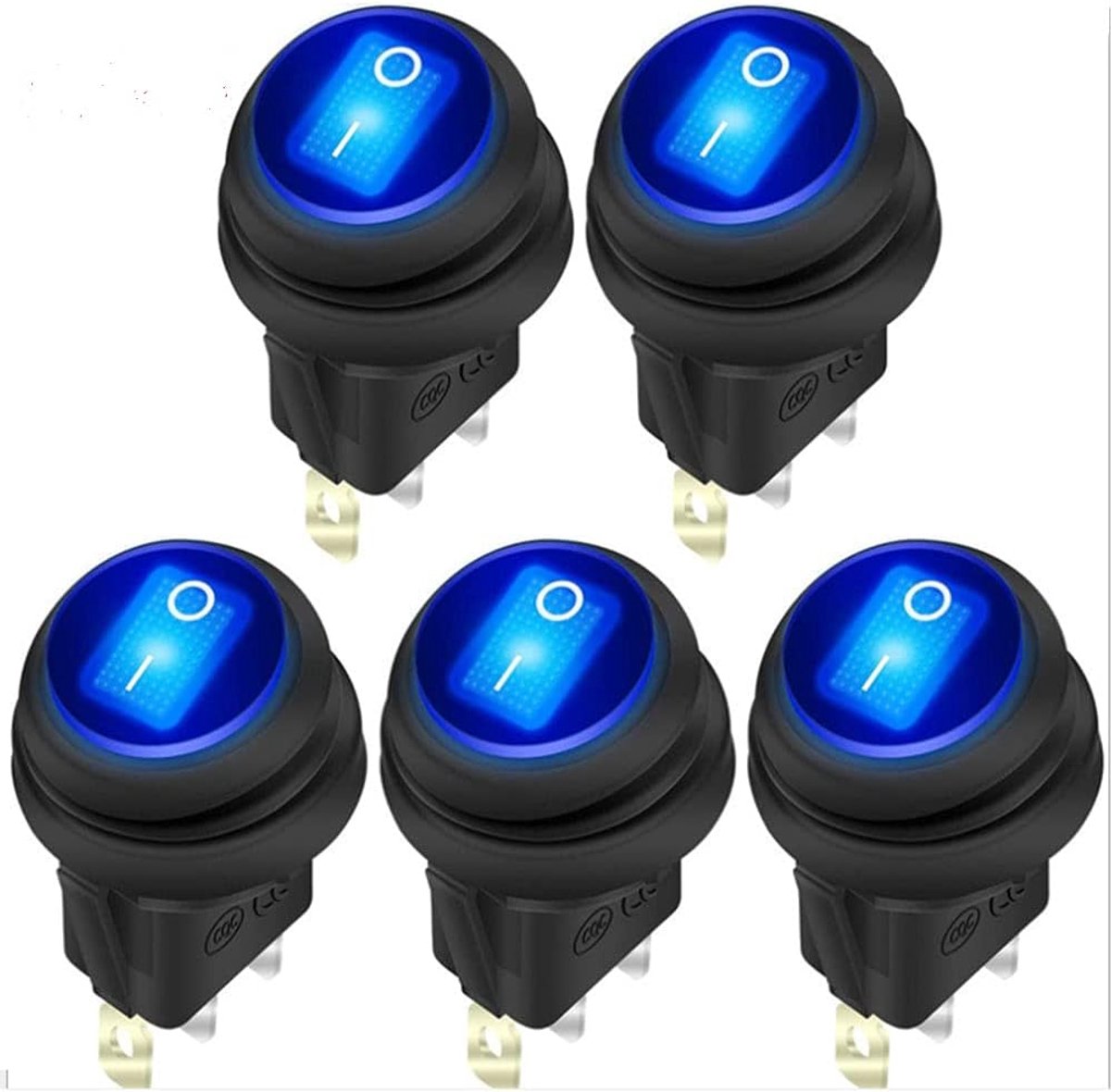 SnelShoppen - Riloer 5 Delige Rond Toggle Switches, 12V 20A 3 Pin Aan/Uit met Blauw LED Lampje, Voor Auto's, ATV, UTV, Boten, 5 Stuks