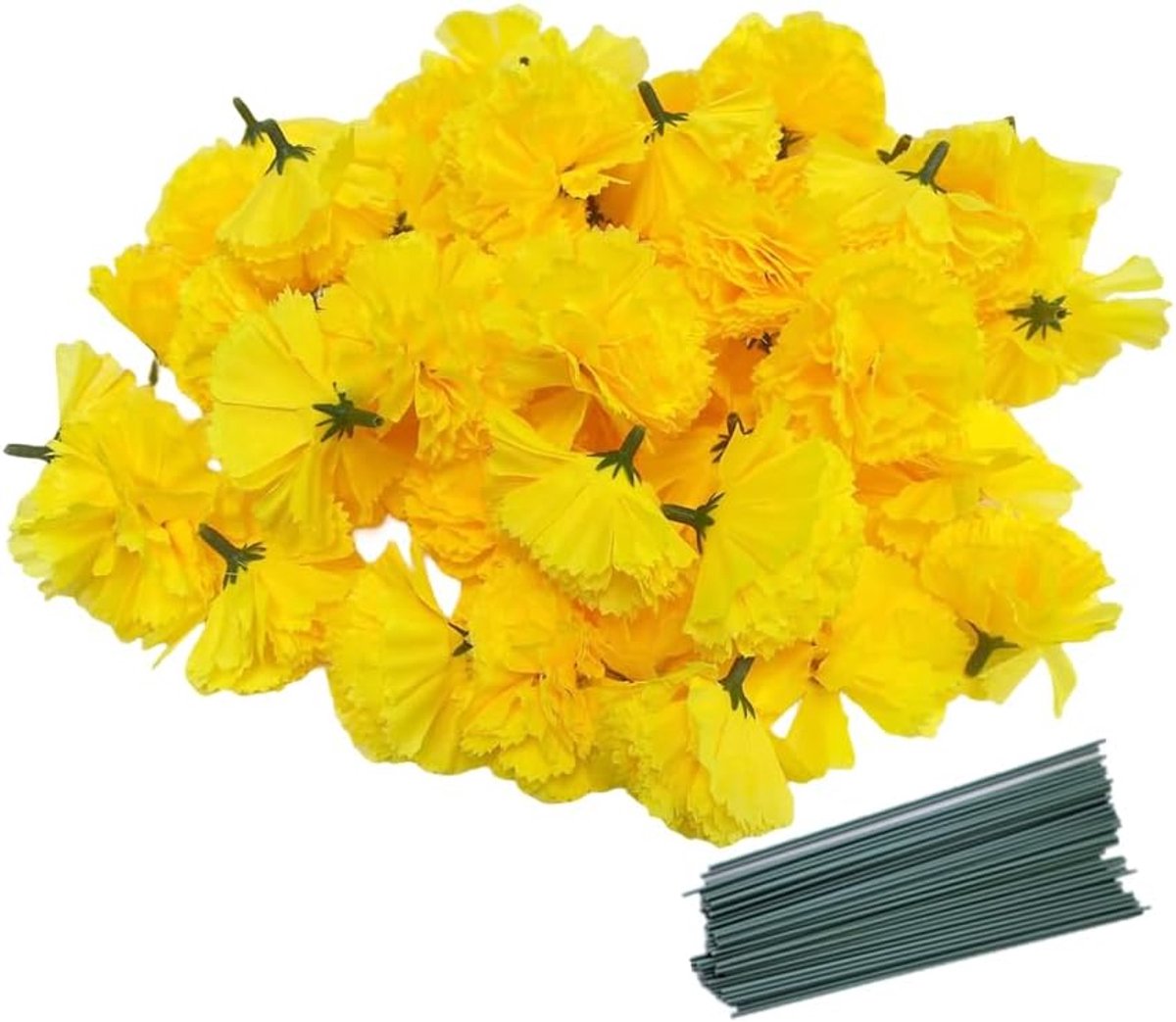 SnelShoppen - 50 Stuks Kunstzijde Anjer Bloemhoofden met Steel Set, Vaasvullers voor Diwali Decoratie, Dag van de Doden Krans, Taartversiering, 2 Inch