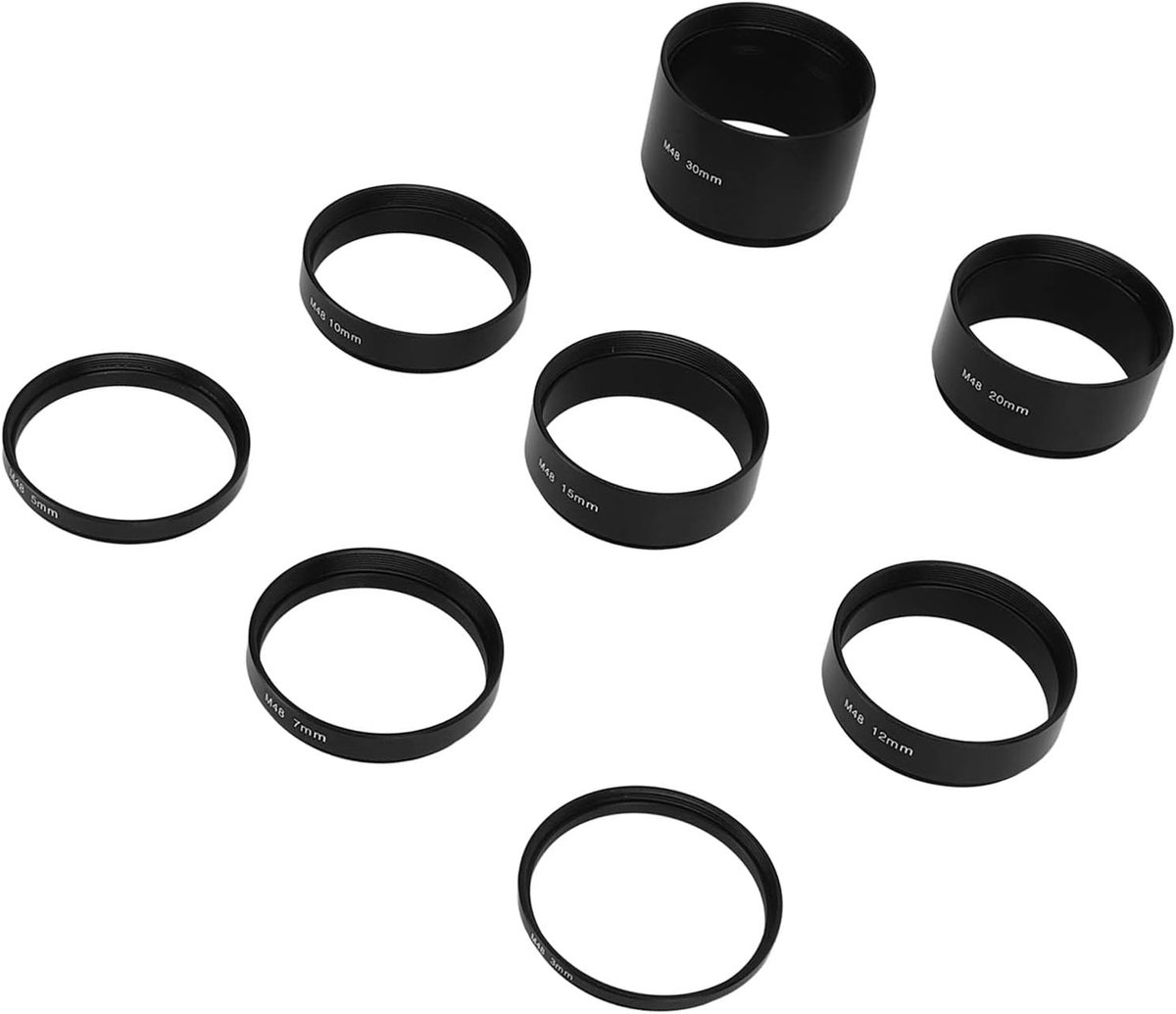 SnelShoppen - Astronomische Verlengbuis Set, 8 Stuks M48X0.75 Aluminium Focus Verlengbuis Set voor Telescoop, Astrofotografie, Optimaal Lichtbeheer