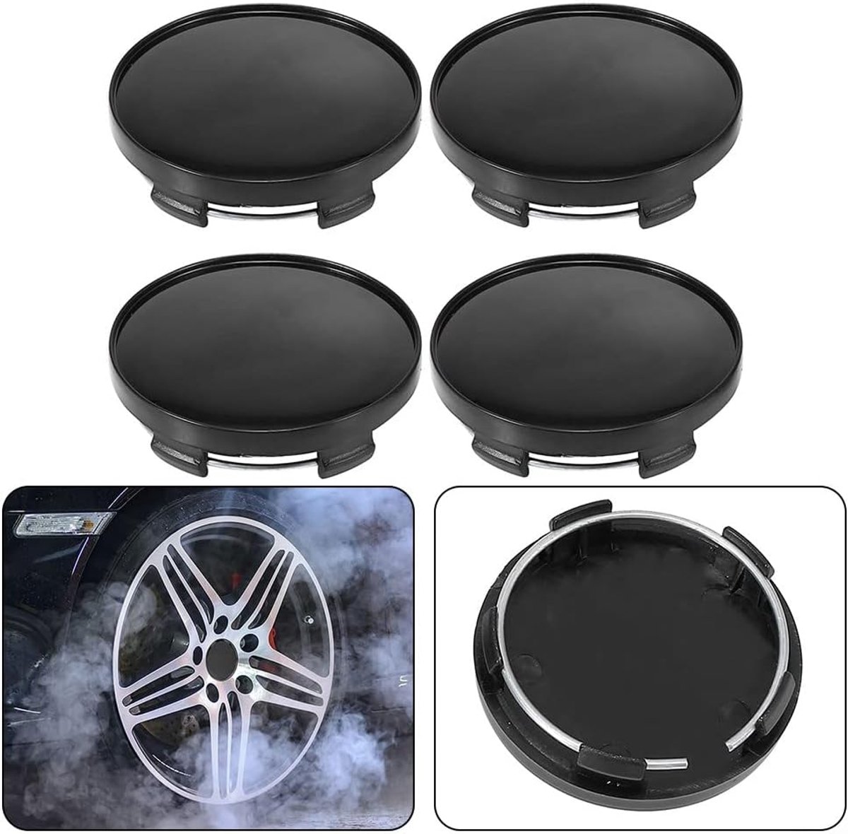 SnelShoppen - 4 stuks Zwarte 59mm 2.33'' Diameter 5 Clips Wielen Centrum Hubcap Deksel voor Auto - Hoogwaardige ABS Kunststof, Duurzaam, Sleek Design