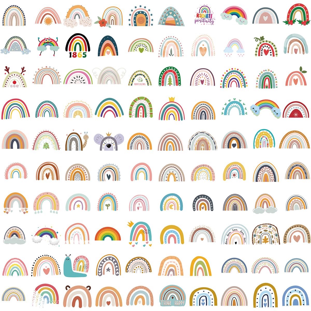 SnelShoppen - 100PCS Regenboog Stickers Waterproof Bohemian Stijl Cartoon Stickers voor Bagage, Helm, Computer, Notebook, Telefoon